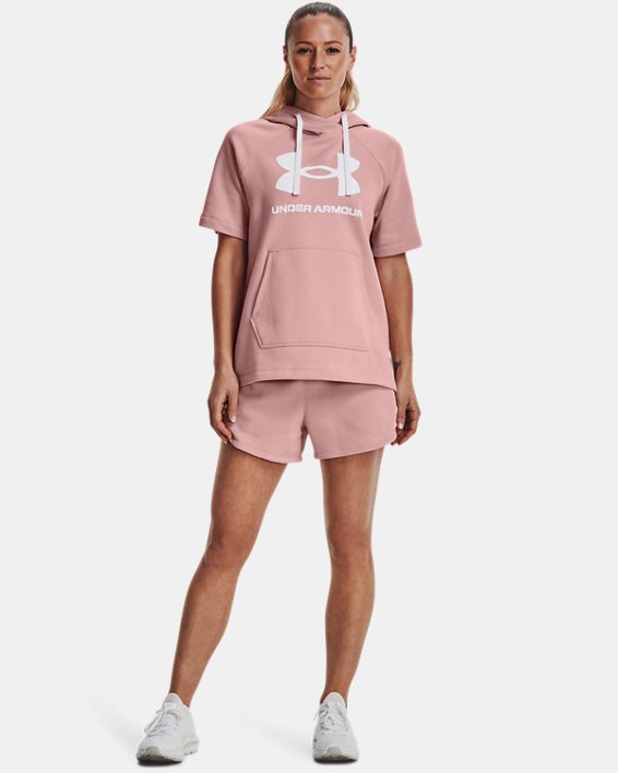 Sweat à capuche et manches courtes UA Rival Fleece pour femme, Pink, pdpMainDesktop image number 2